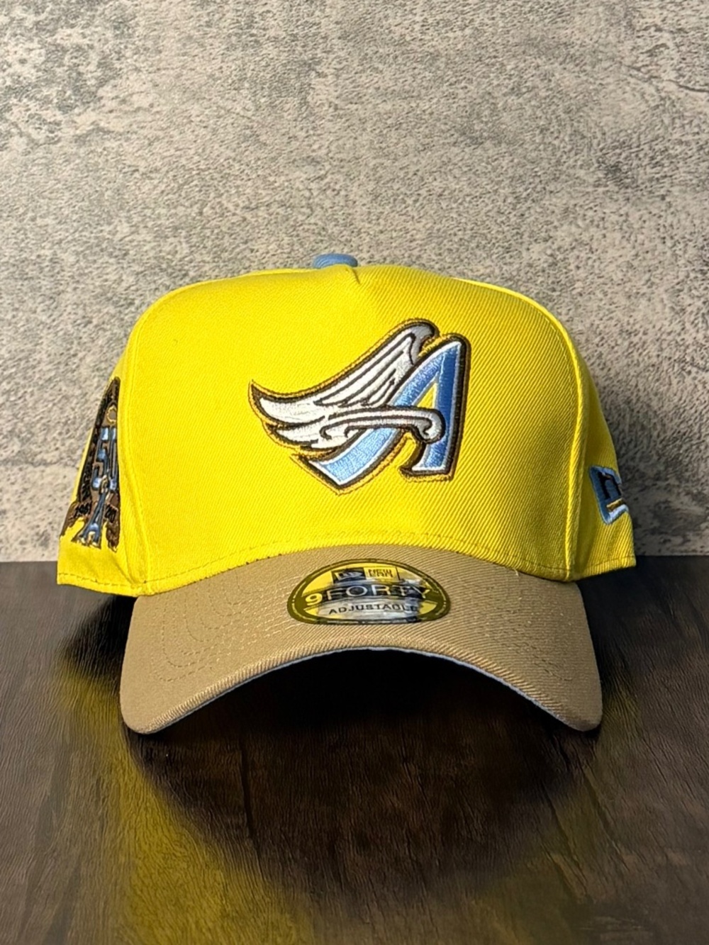New Era Angels 50th Anniversary 9FORTY A-Frame Snapback Hat Yellow Khaki